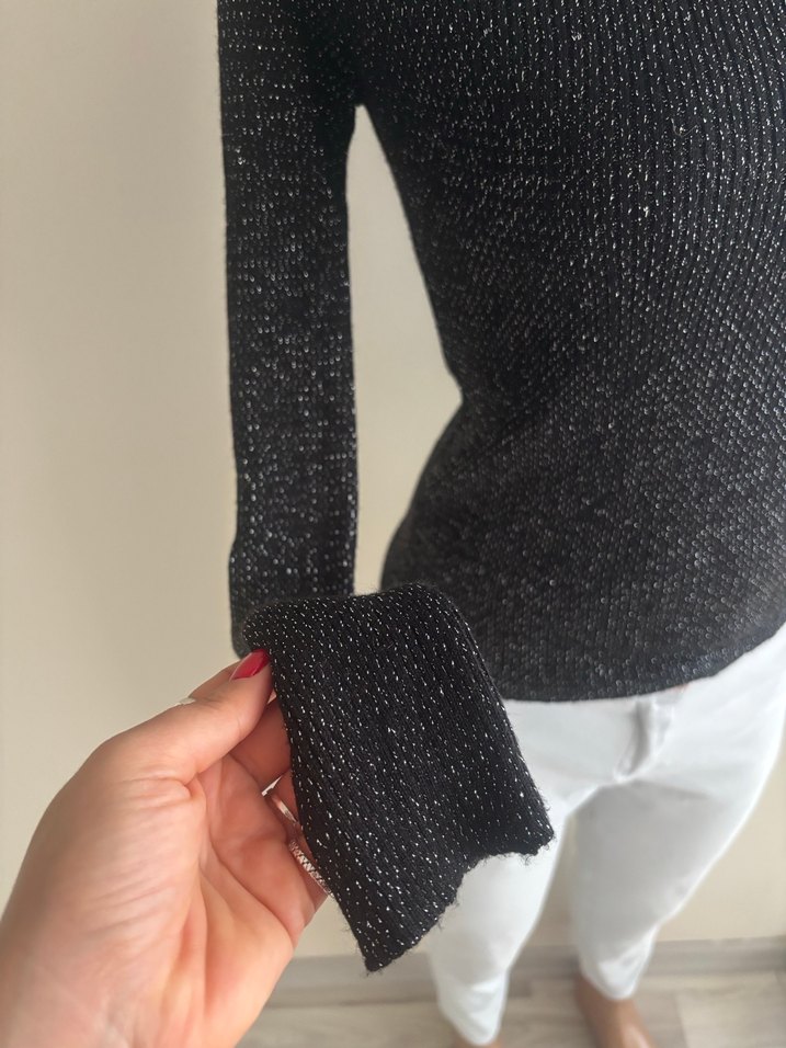 Kadın Simli Boğazlı İnce Triko Kazak - Görsel 3