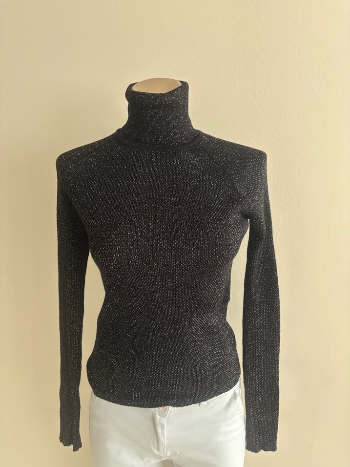 Kadın Simli Boğazlı İnce Triko Kazak - Görsel 2