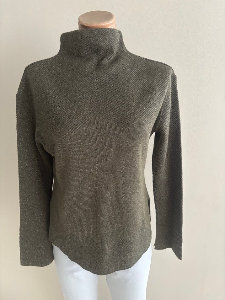 Yeşil simli  Balıkçı Yaka  Kadın Kazak - Görsel 2