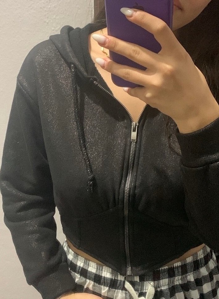 Siyah Simli Fermuarlı Sweatshirt - Görsel 2