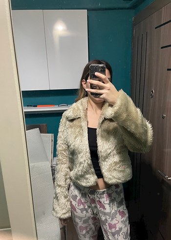 s Beden Bej Midi Boy Kürk Detaylı Kadın Mont