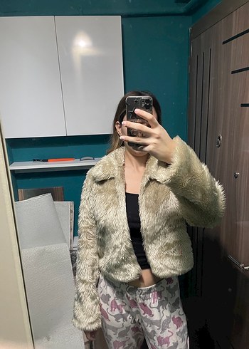 Zara Bej Midi Boy Kürk Detaylı Kadın Mont