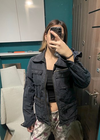 Kadın Gri Kamuflaj Denim Ceket