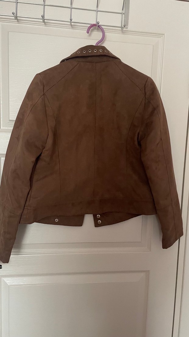 Düğmeli Kahverengi Süet Kadın Ceket - Görsel 4