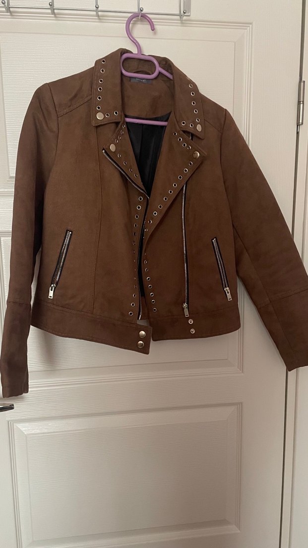 Düğmeli Kahverengi Süet Kadın Ceket - Görsel 2