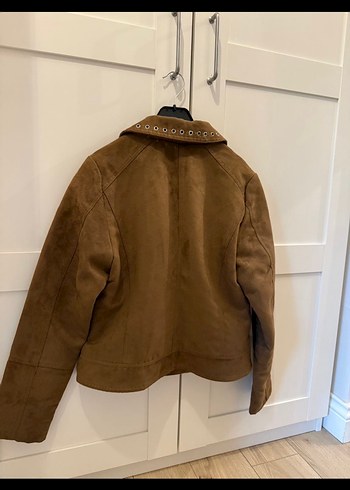 Kahverengi Süet Kemerli Biker Ceket - Görsel 3