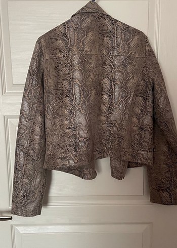 Kahverengi Yılan Derisi Desenli Deri Kadın Ceket - Görsel 3