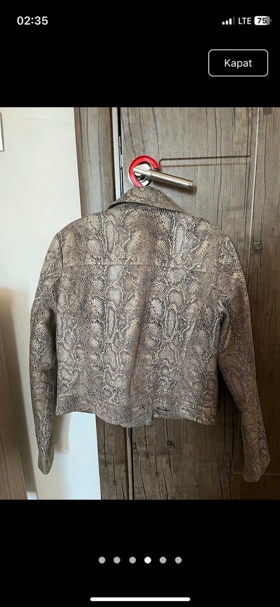 Gri Yılan Desenli Deri Kadın Ceket - Görsel 2