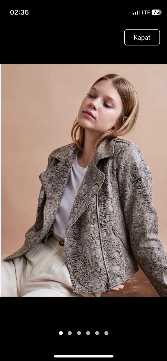 Gri Yılan Desenli Deri Kadın Ceket - Görsel 3