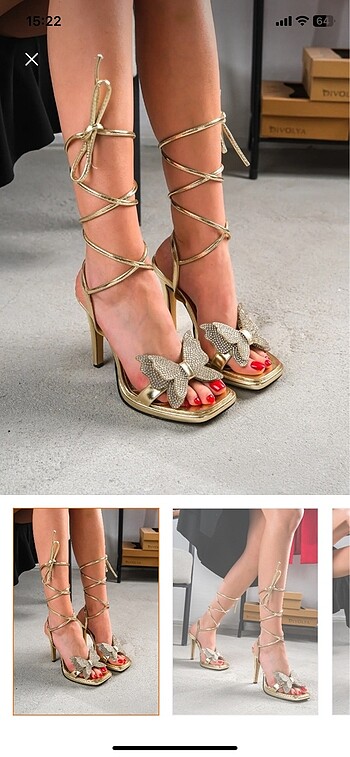 Nine West Gold kelebek bağlamalı topuklu ayakkabı