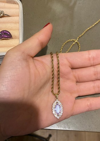 swarovski Zarif Tasli Altin Zincir Kolye