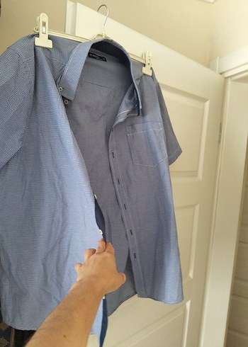 xl Beden mavi Renk Mavi Gri Kısa Kollu Denim Erkek Gömlek