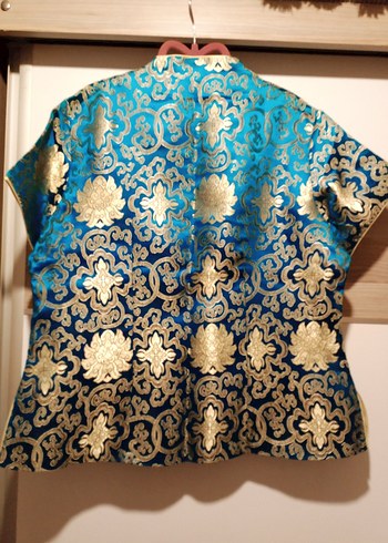 Diğer Mavi Desenli Düğmeli Kadın Kimono