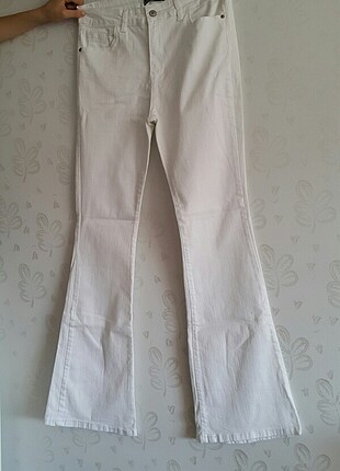 42 44 beden beyaz yüksek bel ispanyol paça pantolon 