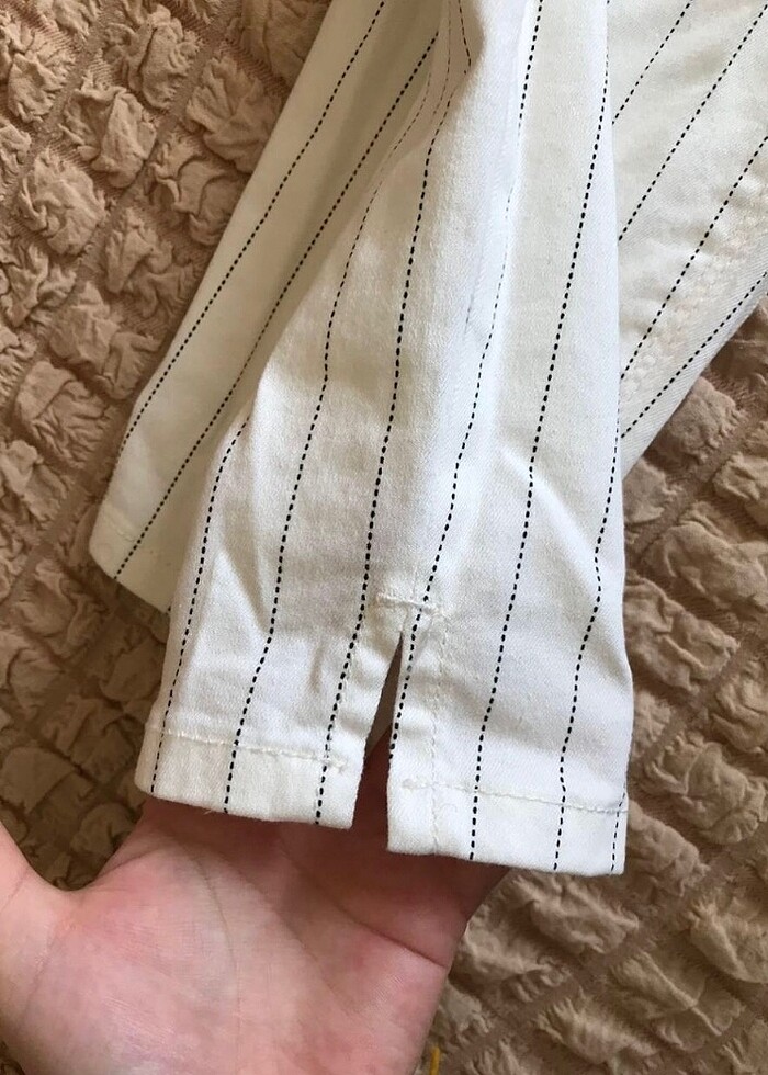 Çizgili Beyaz Pantolon - Görsel 5