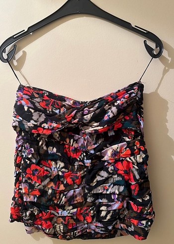 Çiçek Desenli Straplez Mini etek - Görsel 2