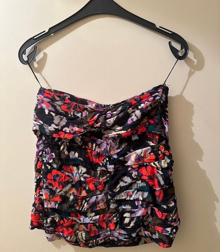 Çiçek Desenli Straplez Mini etek - Görsel 2