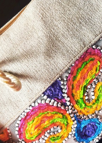 Renkli Nakışlı ve Boncuklu Bohem Kadın Portföy Çanta - Görsel 3