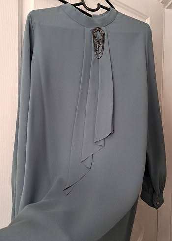 su yesili Uzun Kollu Drapeli Kadın Tunik - Görsel 2