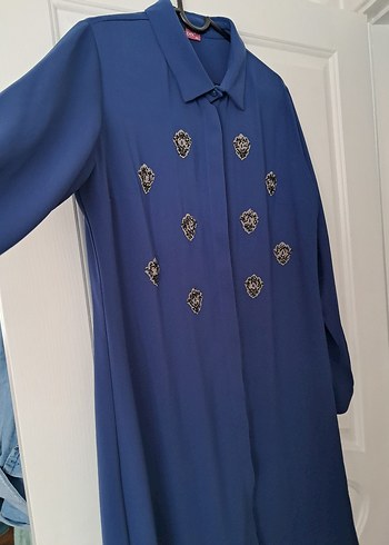 Düğmeli Mavi Uzun Kollu Kadın Tunik - Görsel 2