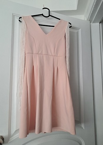 Beyaz V Yaka Midi Mezuniyet Elbisesi - Görsel 2