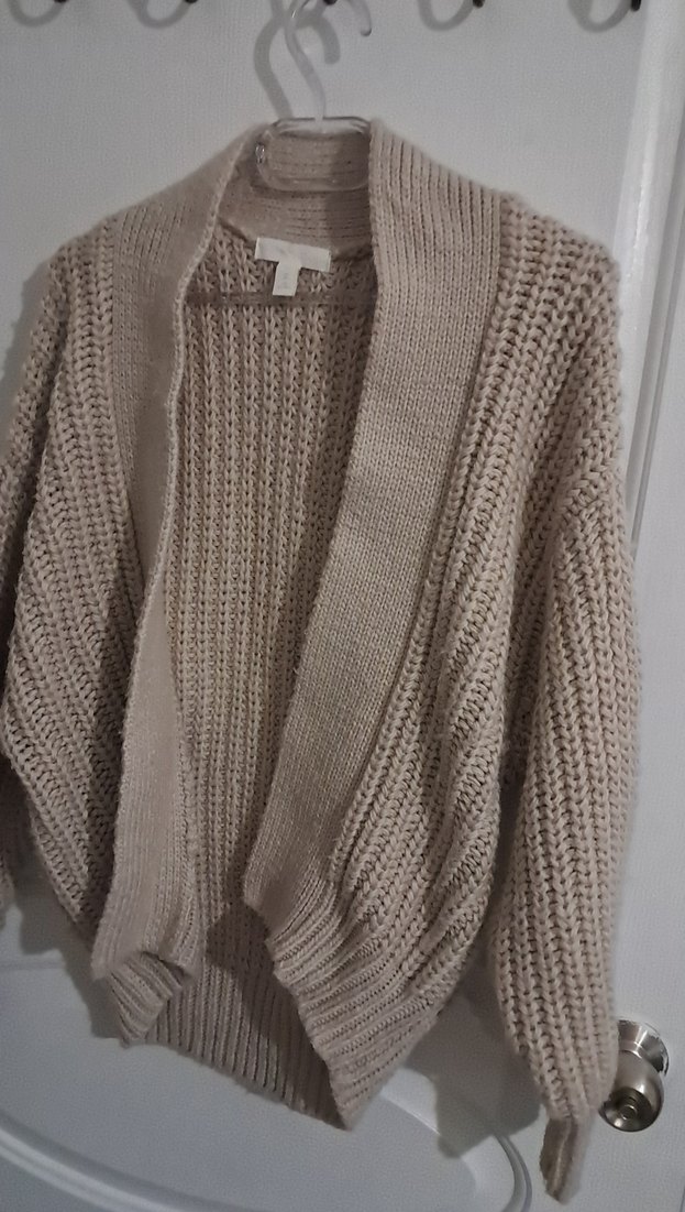 Bej Örgü Kadın Hırka, Midi Boy, Rahat Kesim - Görsel 2