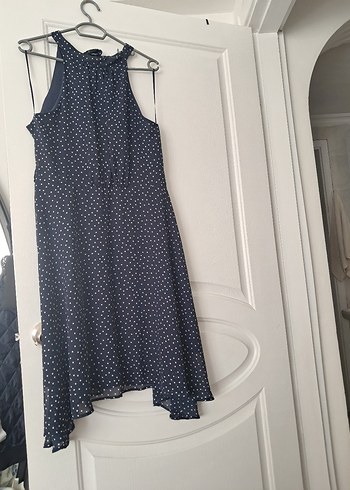 Lacivert Puantiyeli Drapeli Midi Elbise - Görsel 2