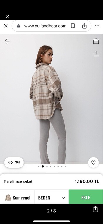 H&M Bej Kareli İnce Kaşe Ceket