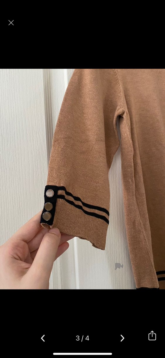 Bej çizgili Uzun Kollu Kadın Triko - Görsel 2