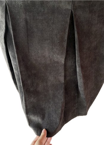 Kahverengi Süet Pilili Midi Etek - Görsel 4