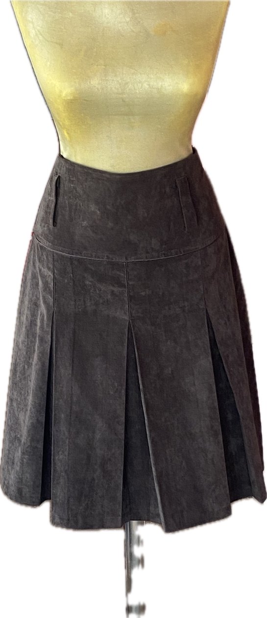 Kahverengi Süet Pilili Midi Etek - Görsel 2