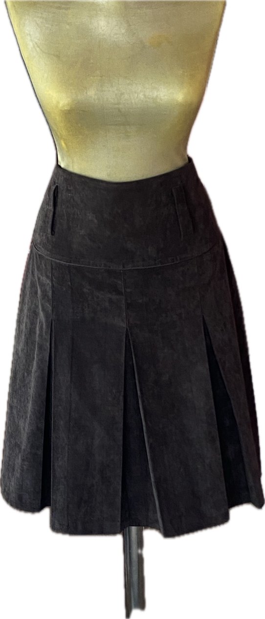 Kahverengi Süet Pilili Midi Etek - Görsel 3