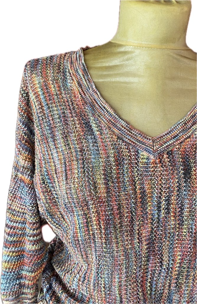 Bohem Çok Renkli Uzun Kollu V Yaka Triko Kazak - Görsel 2