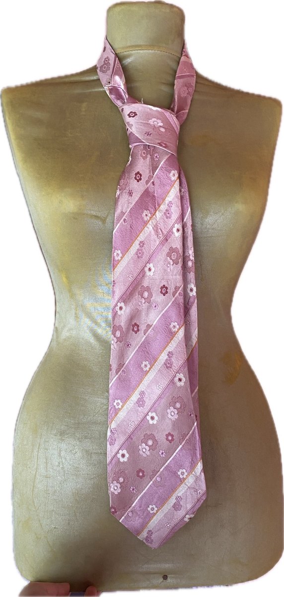 Pastel Pembe Çiçek Desenli Kravat - Görsel 3