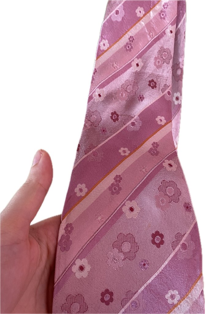 Pastel Pembe Çiçek Desenli Kravat - Görsel 4