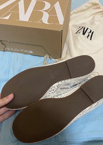 39 Beden beyaz Renk Zara Beyaz Örgü Bağcıklı Kadın Espadril