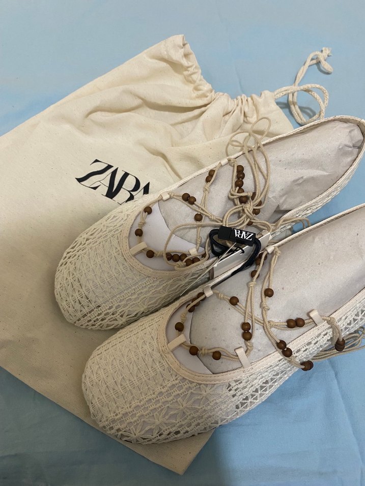 Zara Beyaz Örgü Bağcıklı Kadın Espadril - Görsel 2