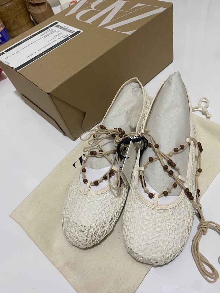 Zara Beyaz Örgü Bağcıklı Kadın Espadril - Görsel 4