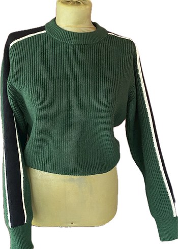 Zara viskoz Yeşil Çizgili Kadın kazak - Görsel 3