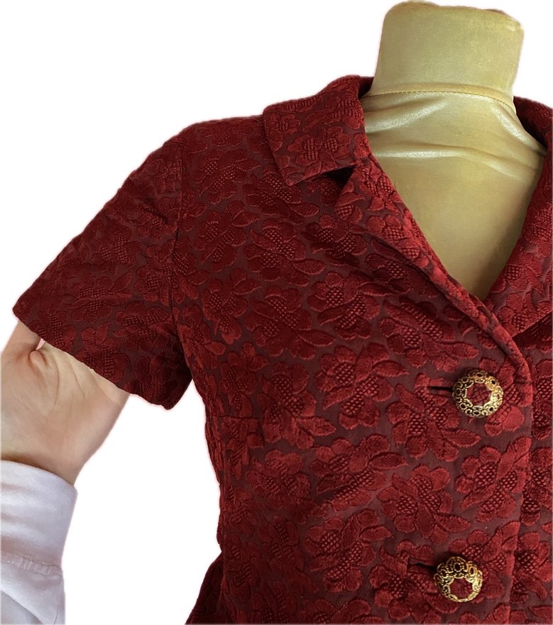 Bordo Vintage Düğmeli Kısa Kollu Bluz - Görsel 2