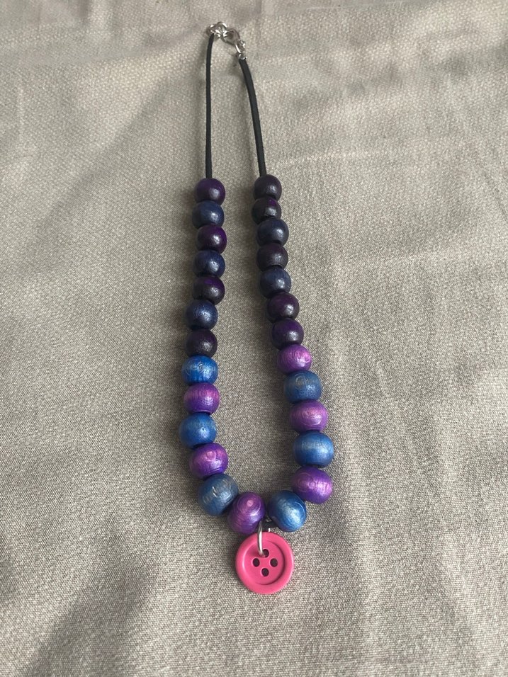 Mavi Mor Boncuklu Pembe Düğmeli Kolye - Görsel 2