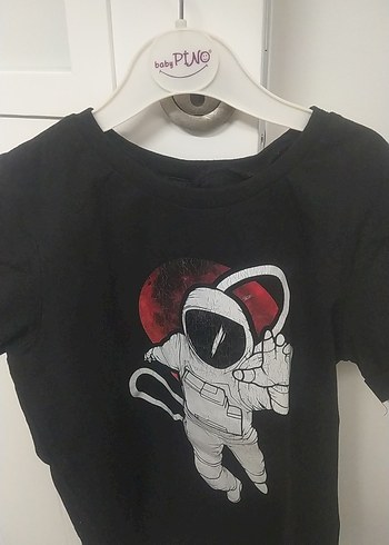 Koyu Siyah Astronot Baskılı Erkek Tişört - Görsel 2