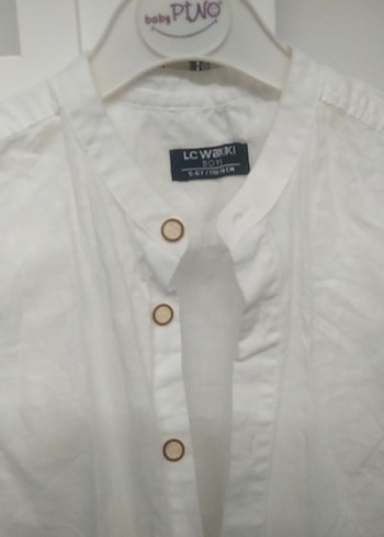 Erkek Çocuk Kısa Kollu Keten Beyaz Gömlek - Görsel 2