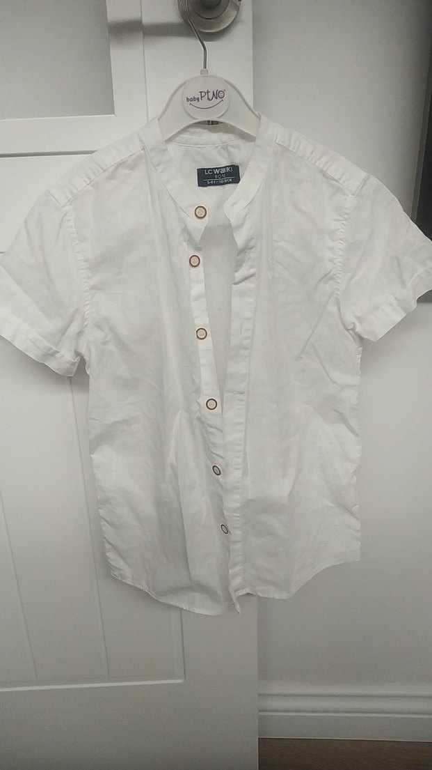 Erkek Çocuk Kısa Kollu Keten Beyaz Gömlek - Görsel 3