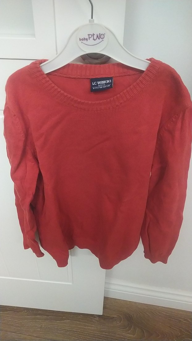 Erkek Çocuk Kırmızı Uzun Kollu Triko Kazak - Görsel 3