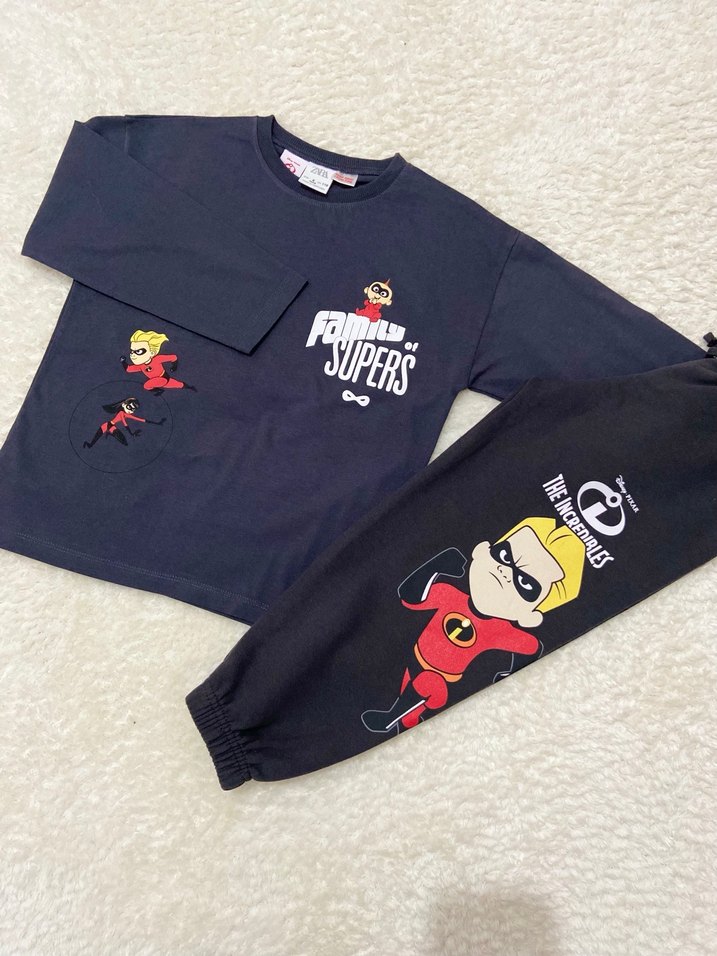 Çocuk Siyah Baskılı Rahat Eşofman Takımı - Görsel 2