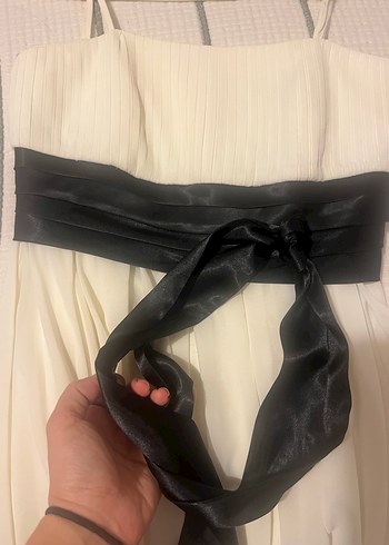 Beyaz Pilili Midi Abiye Elbise - Görsel 4