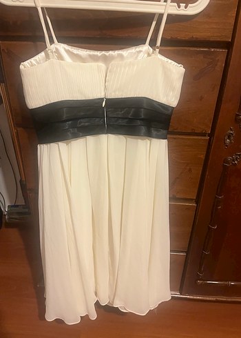 Beyaz Pilili Midi Abiye Elbise - Görsel 3