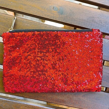 Kırmızı pul payet clutch