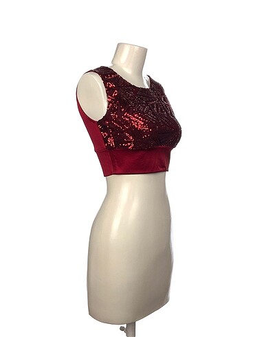 Vintage Love Pul payetli bordo Mini crop Üst p İndirimli.